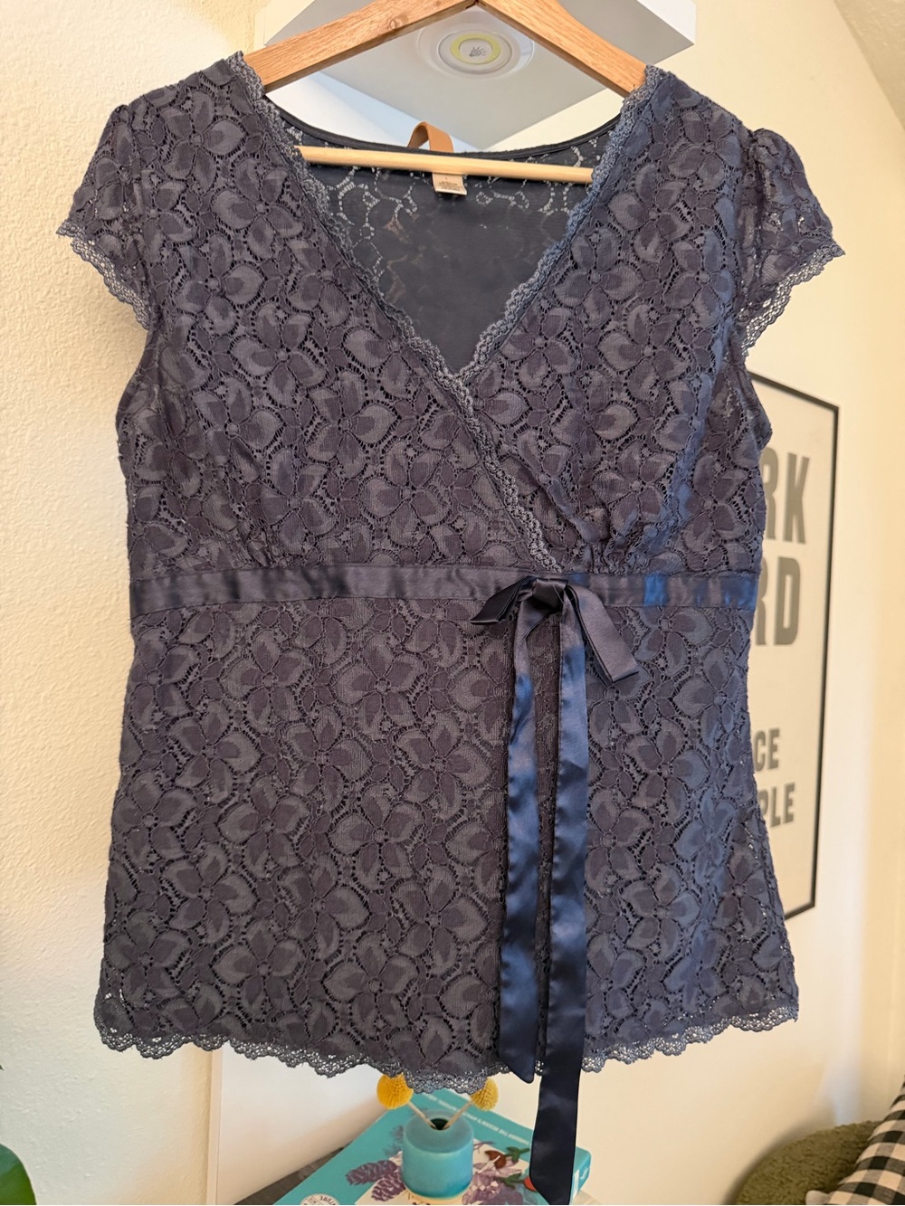 Merona Navy Lace cap sleeve empire waist